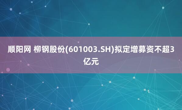 顺阳网 柳钢股份(601003.SH)拟定增募资不超3亿元